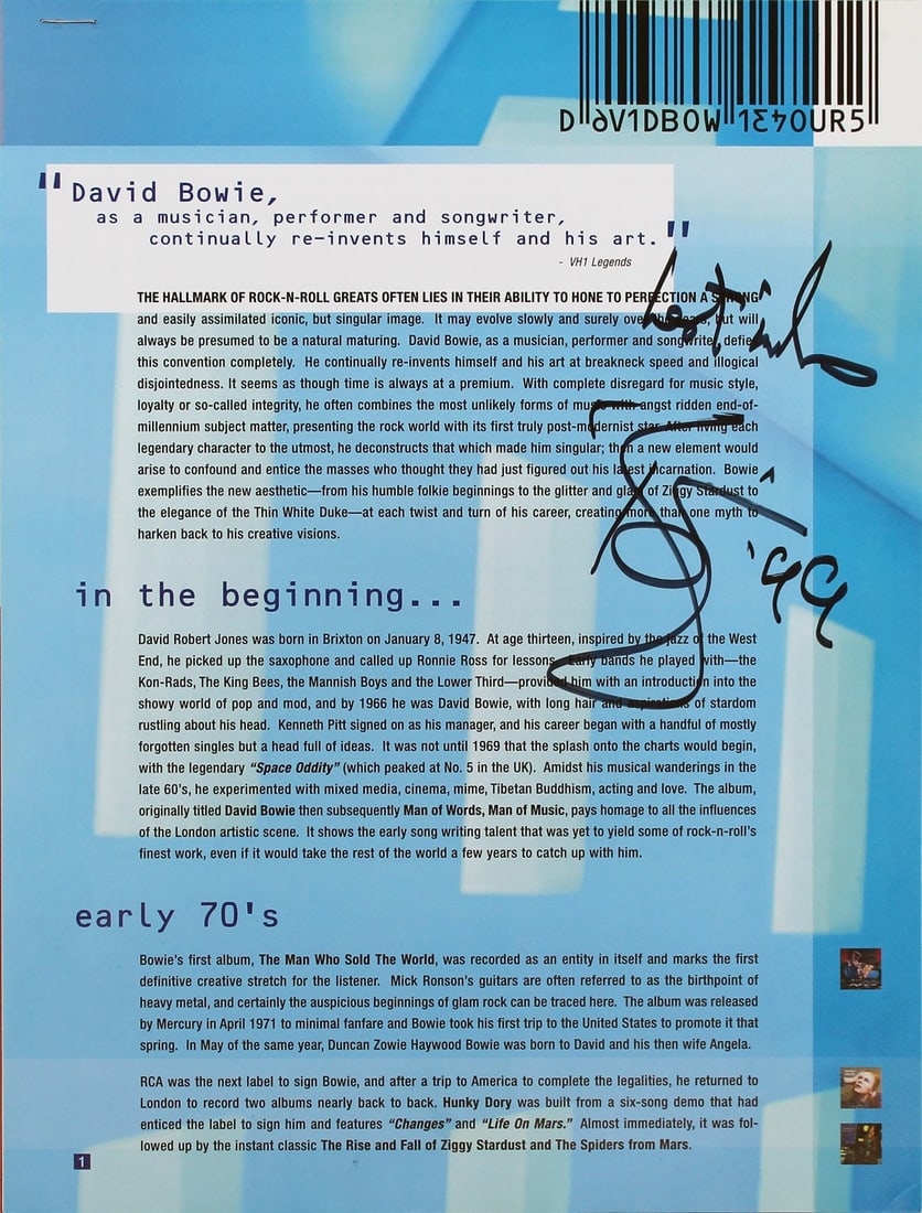 Beckett Certified David Bowie Hours LP Press Release Signed (1 of 10)