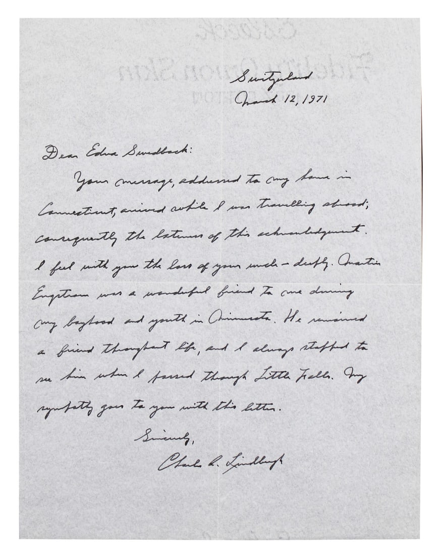 Charles Lindbergh autographed 1971 handwritten letter with envelope JSA (1 of 6)