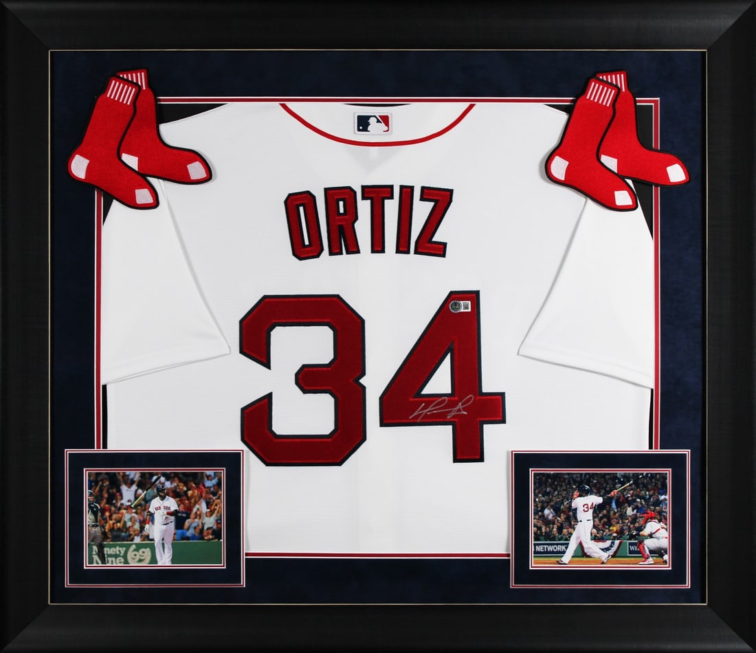 Framed David Ortiz Autographed White Jersey Beckett Witnessed Boston Red Sox (1 of 2)