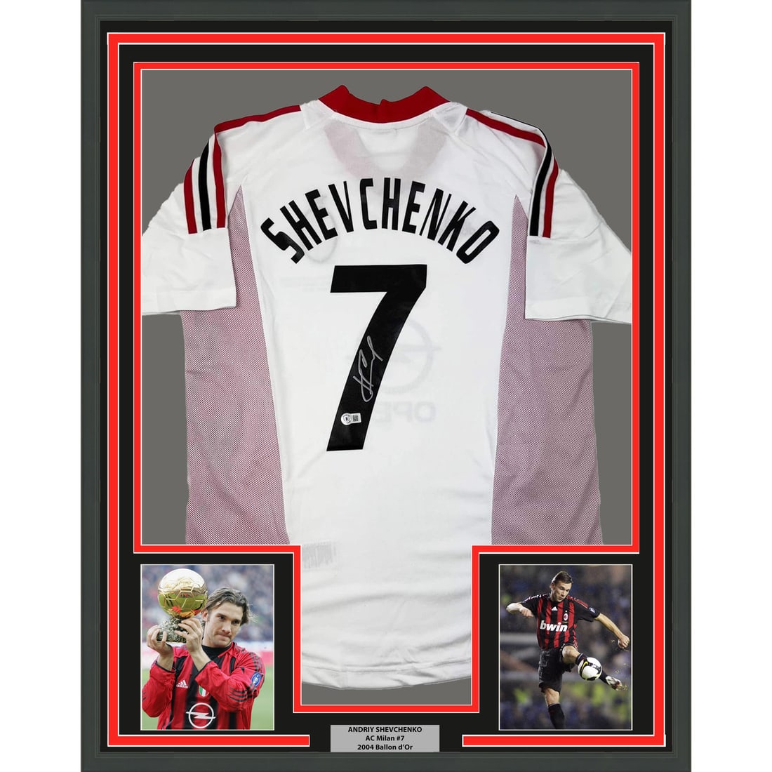 Andriy Shevchenko Signed AC Milan Framed White Jersey BAS COA 35x39 (1 of 2)