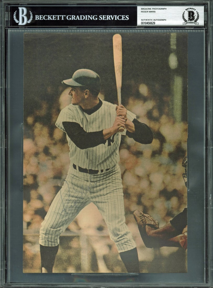 Roger Maris Signed 7.5x11 Yankees Magazine Page BAS Authenticated: Roger Maris Signed 7.5x11 Yankees Magazine Page BAS Authenticated This original signed magazine page photograph measures 7.5x11 inches and features the legendary Roger Maris of the New York Yankees. A