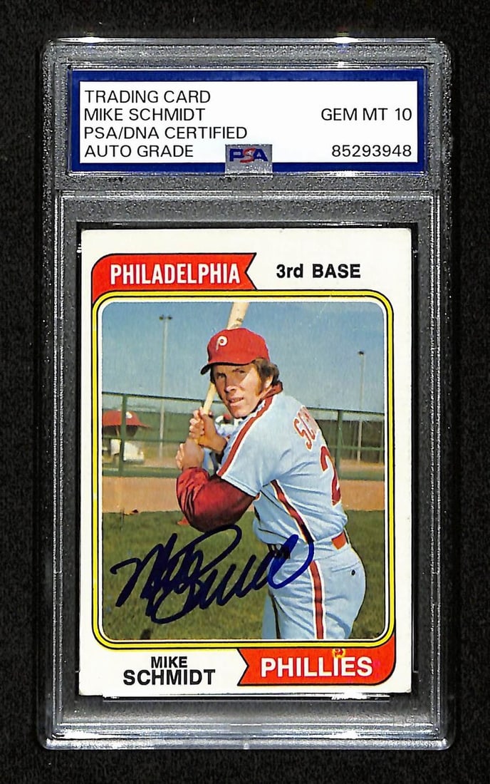 PSA DNA autographed 1974 Topps Mike Schmidt Phillies #283 card (1 of 2)