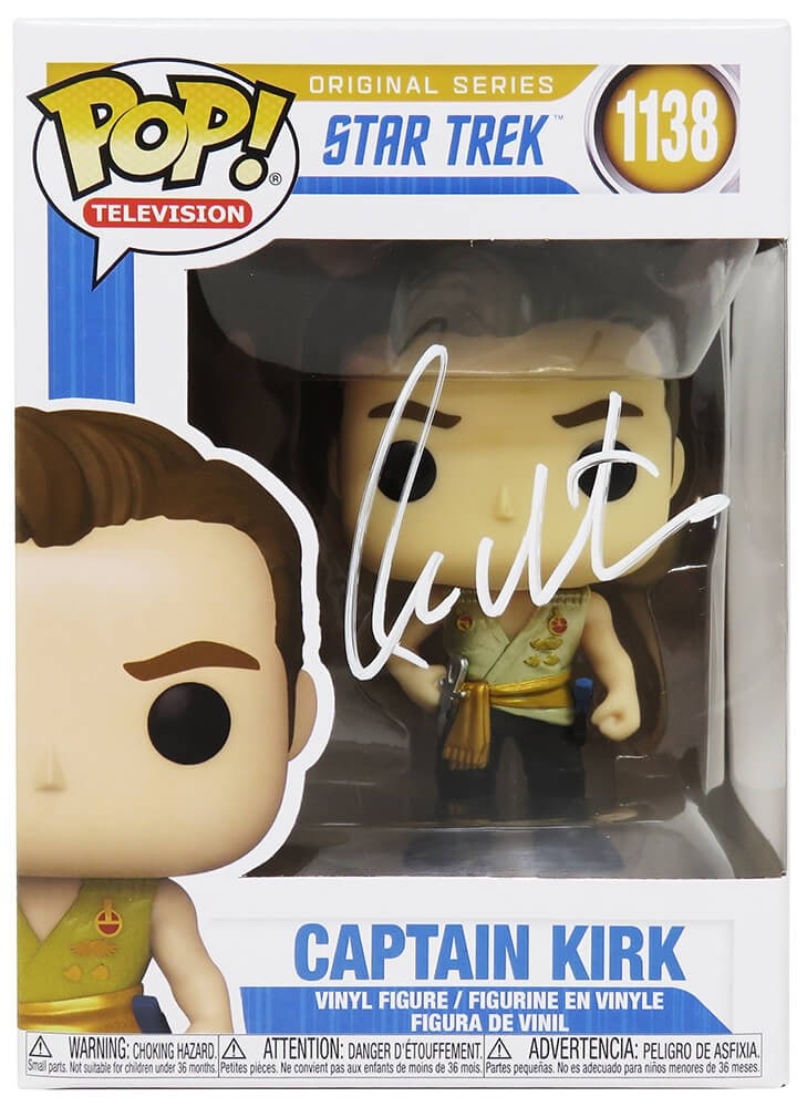 William Shatner Signed Star Trek Captain Kirk Funko Pop Doll #1138 with COA: William Shatner Signed Star Trek Captain Kirk Funko Pop Doll #1138 with COA This is an original William Shatner signed Star Trek Captain Kirk Funko Pop doll #1138. The item features a pristine signatu