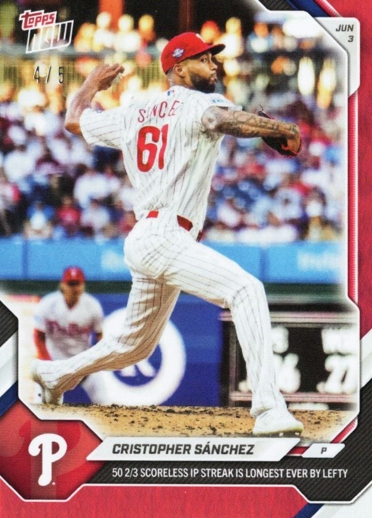 Topps Now #283 Cristopher Sanchez Red Foil Phillies Card /5 (1 of 2)