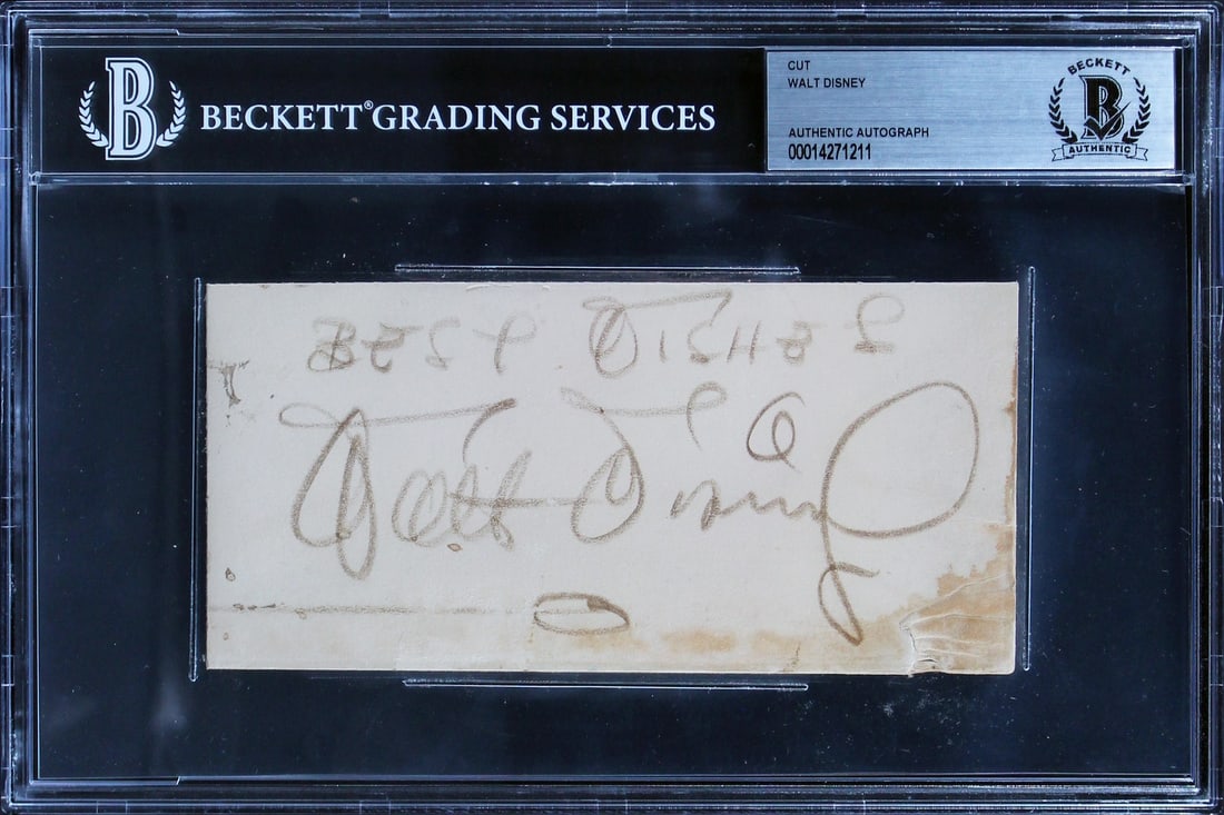 Walt Disney Signed Cut With Best Wishes Inscription Beckett Slabbed 2.85x6 (1 of 5)