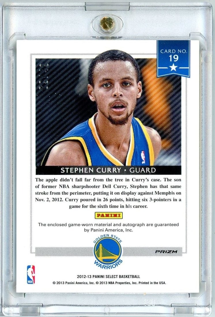 Stephen Curry 2012 Panini Select Refractor Auto Patch #19 49 - 2