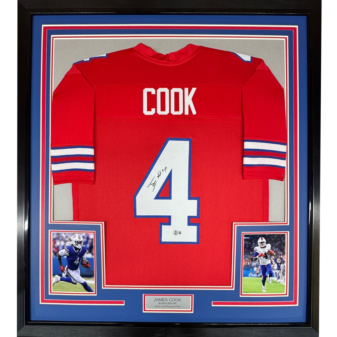 James Cook signed Buffalo Bills framed red jersey BAS COA (1 of 2)