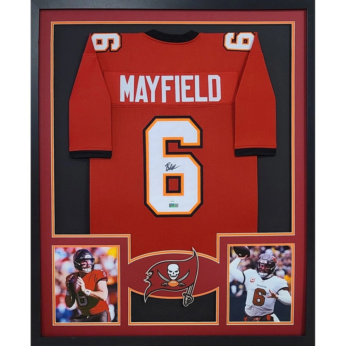 Baker Mayfield Autographed Framed Jersey Tampa Bay Beckett Certified: Baker Mayfield Autographed Framed Jersey Tampa Bay Beckett Certified This autographed Baker Mayfield framed jersey features exceptional craftsmanship and detail. Authenticated by Beckett, a leading na