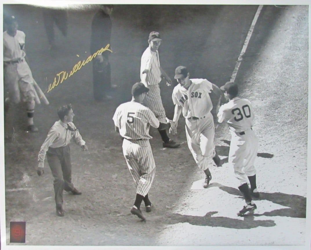 16x20 Black and White Ted Williams Signed Photo with Green Diamond Hologram: 16x20 Black and White Ted Williams Signed Photo with Green Diamond Hologram This is an original 16x20 inch black and white photograph signed by Hall of Famer Ted Williams of the Boston Red Sox. The au