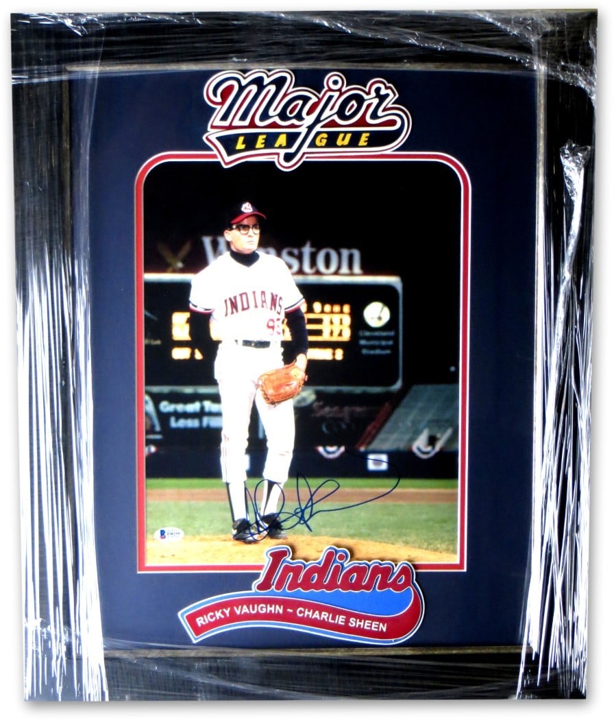 Framed Charlie Sheen Autographed Major League Ricky Vaughn Photo Beckett Authenticated (1 of 4)