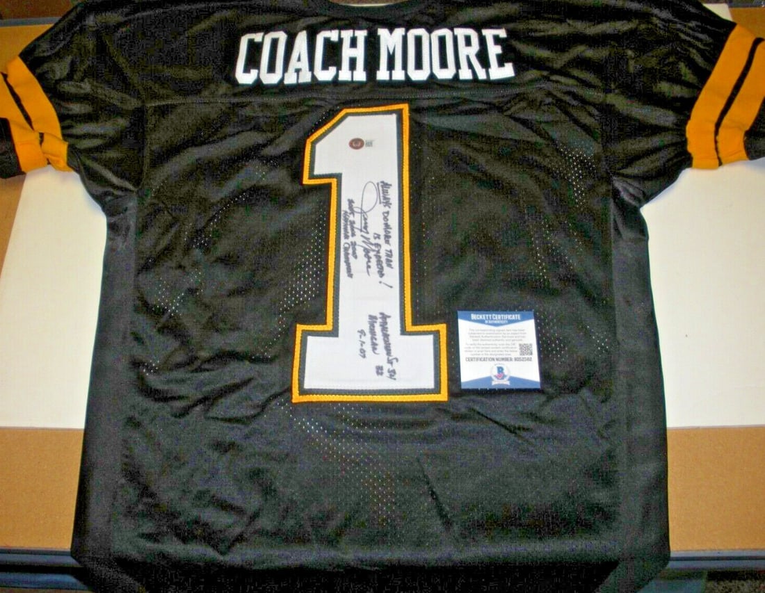 Rawlings Jersey Signed by Jerry Moore with Beckett COA Appalachian State Football (1 of 3)