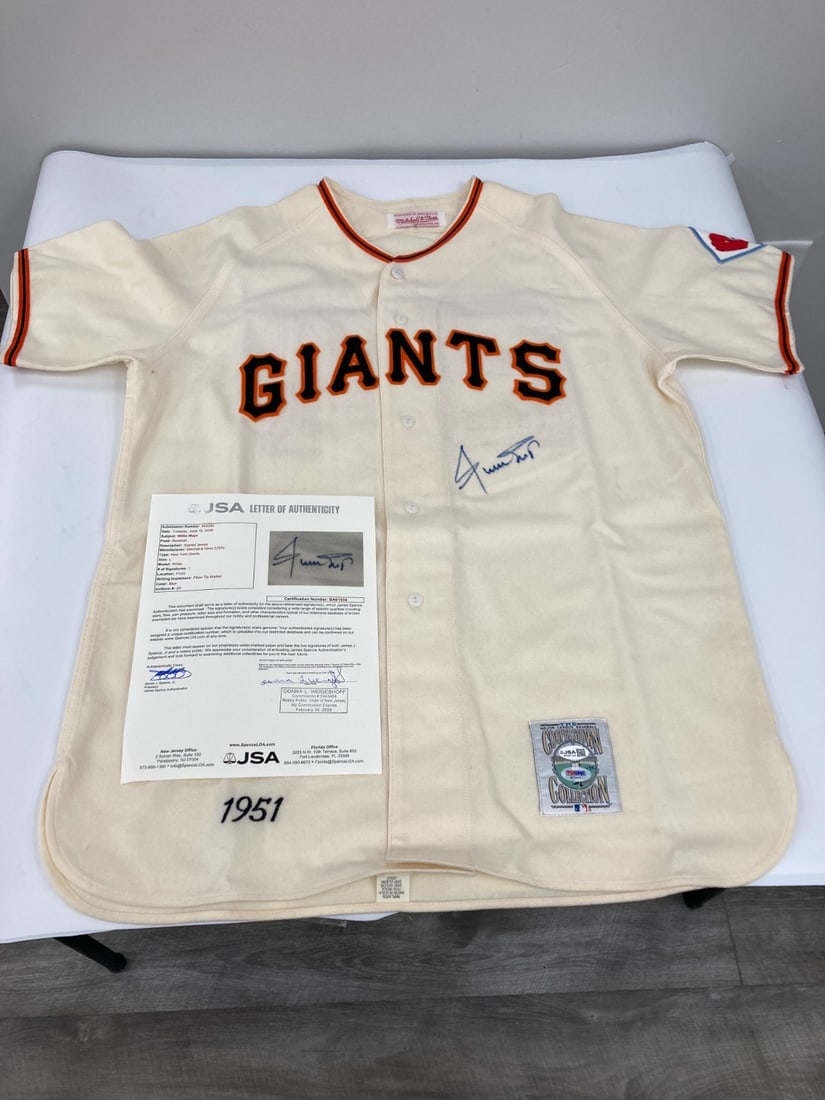 Autographed Mitchell and Ness Willie Mays 1951 New York Giants Jersey: Autographed Mitchell and Ness Willie Mays 1951 New York Giants Jersey Signed Willie Mays 1951 New York Giants Mitchell & Ness jersey with original autograph authentication details provided in the list