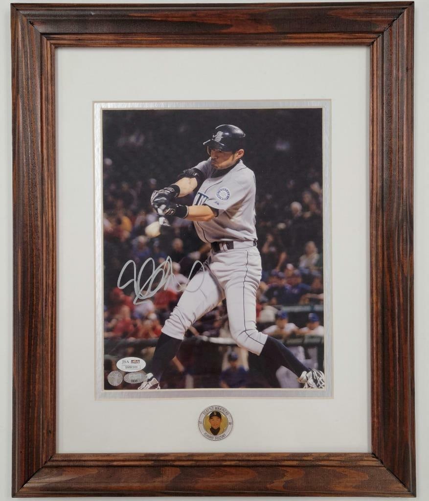 Framed 8x10 Ichiro Suzuki Autographed Mariners Photo with JSA COA and Ichiro Hologram: Framed 8x10 Ichiro Suzuki Autographed Mariners Photo with JSA COA and Ichiro Hologram This framed 8x10 photo features Ichiro Suzuki of the Seattle Mariners and includes his authentic signature. The au