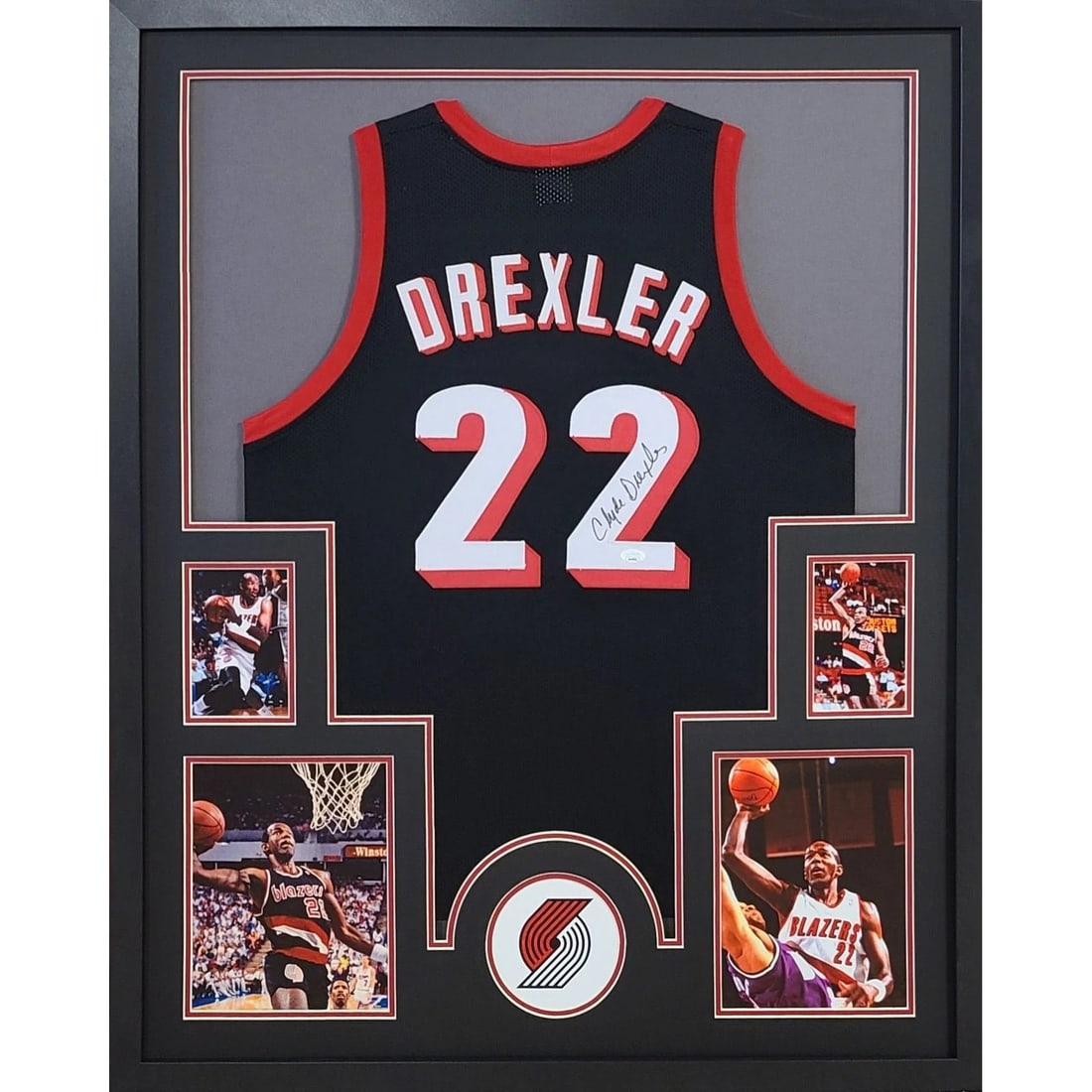 Clyde Drexler Autographed Jersey Framed JSA Certified Portland Trail Blazers (1 of 2)