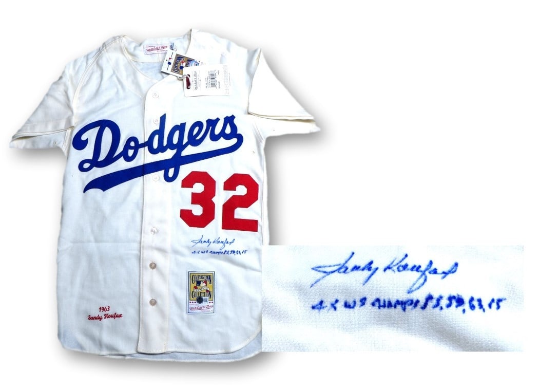 Sandy Koufax Signed Jersey Dodgers 4X WS Champs Beckett Authenticated: Sandy Koufax Signed Jersey Dodgers 4X WS Champs Beckett Authenticated Celebrate the legacy of baseball legend Sandy Koufax with this authentic jersey from the Los Angeles Dodgers. This original 1963 M