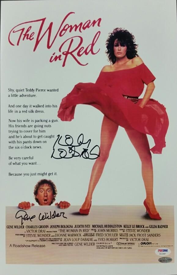 Gene Wilder Kelly LeBrock Signed 11x17 Photo PSA/DNA The Woman in Red: Gene Wilder Kelly LeBrock Signed 11x17 Photo PSA/DNA The Woman in Red This is an original photograph from the movie "The Woman in Red," featuring the autographs of Gene Wilder and Kelly LeBrock. The p
