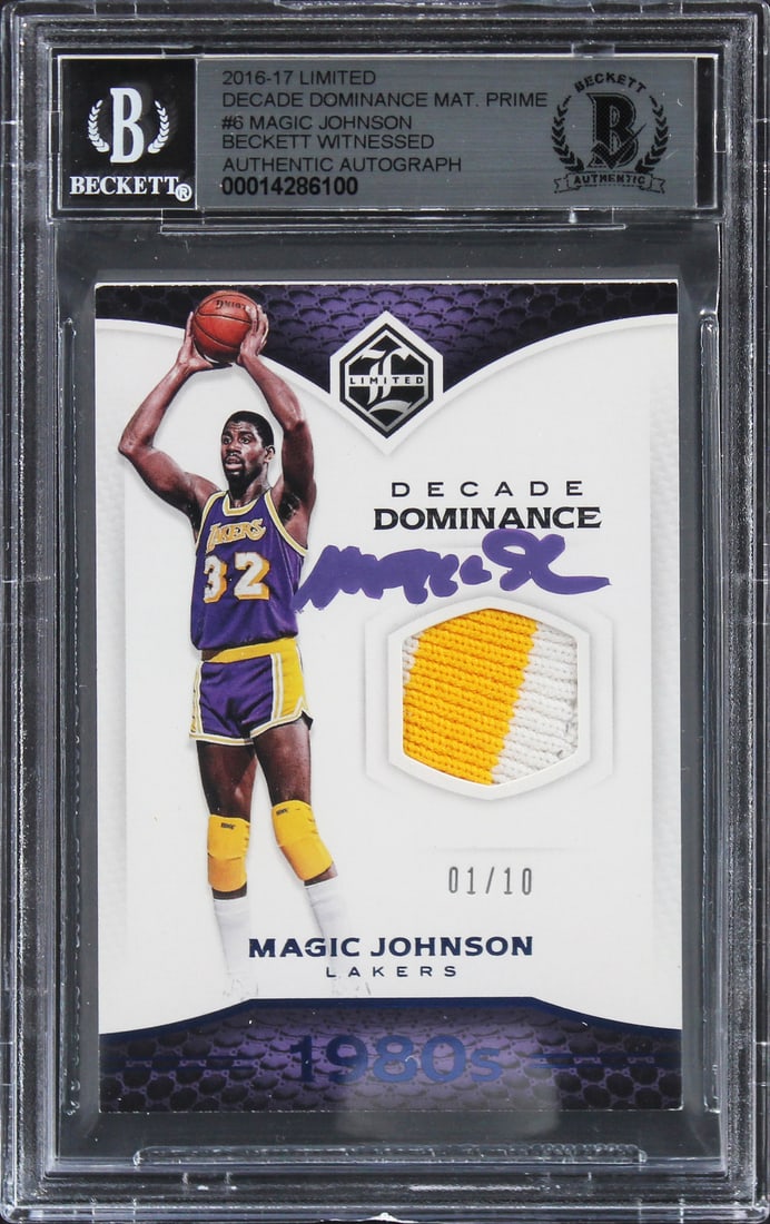 Magic Johnson Signed 2016 Limited Decade Dominance #1/10 Card Gem Mint 10 Beckett: Magic Johnson Signed 2016 Limited Decade Dominance #1/10 Card Gem Mint 10 Beckett Celebrate basketball history with this limited edition Magic Johnson signed 2016 Limited Decade Dominance Prime #6 car