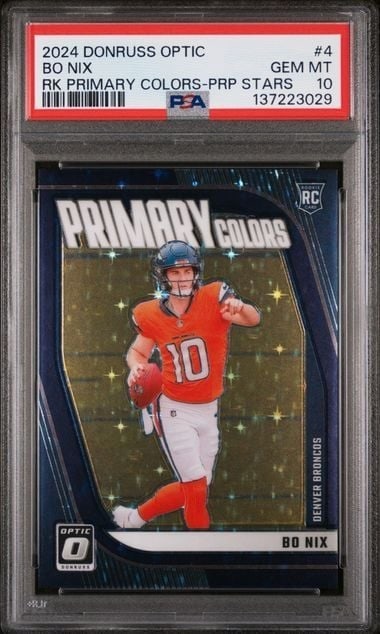 PSA 10 Bo Nix 2024 Donruss Optic Purple Stars Prizm RC /25 (1 of 2)