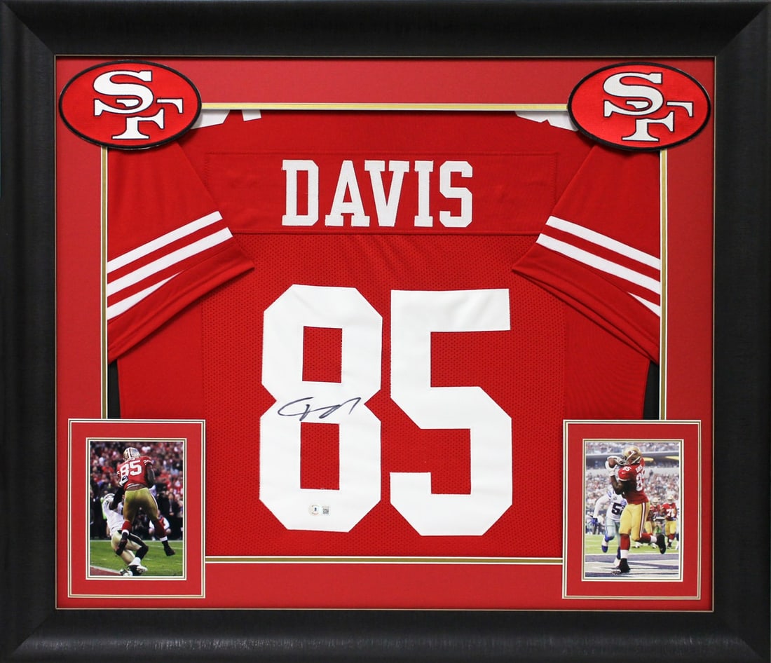 Vernon Davis Autographed Red Framed Jersey San Francisco 49ers BAS Witnessed: Vernon Davis Autographed Red Framed Jersey San Francisco 49ers BAS Witnessed Celebrate the legacy of Vernon Davis with this authentic signed red pro style framed jersey from the San Francisco 49ers. P