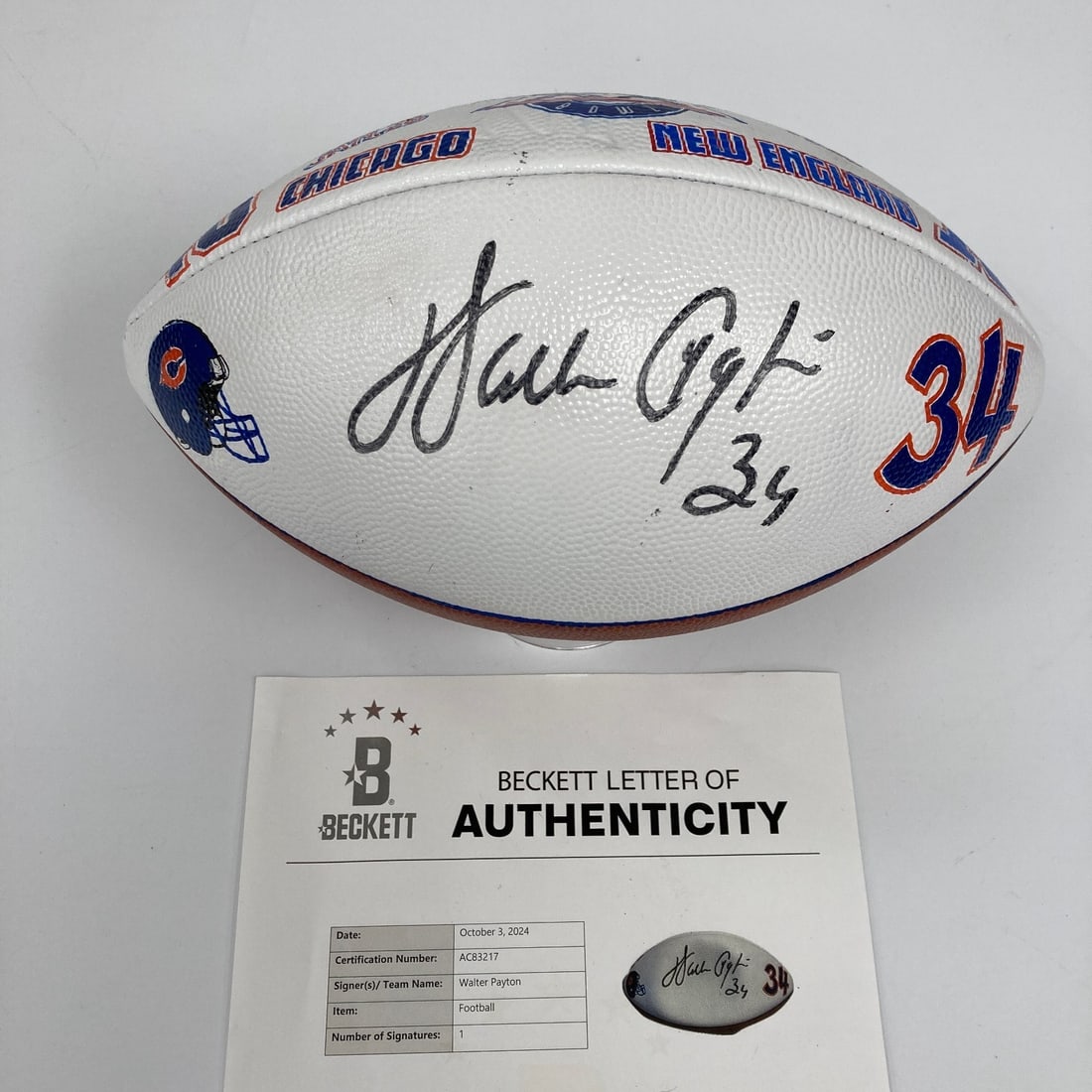 Walter Payton autograph 1986 Super Bowl XX presentational football Beckett COA (1 of 8)