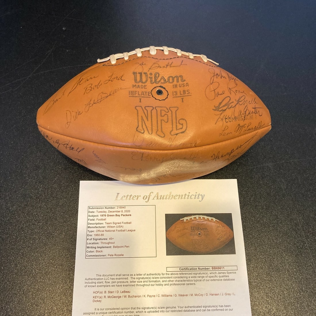 Green Bay Packers Wilson NFL Football Signed by Team Bart Starr JSA Authenticated: Green Bay Packers Wilson NFL Football Signed by Team Bart Starr JSA Authenticated This vintage Wilson NFL game football is team-signed by members of the 1976 Green Bay Packers, including Bart Starr. T