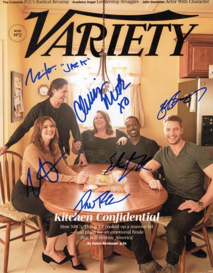 JSA Authenticated This Is Us Cast 11x14 Signed Photo: JSA Authenticated This Is Us Cast 11x14 Signed Photo This 11x14 photograph features autographs from the cast of "This Is Us," including Dan Fogelman, Milo Ventimiglia, Chrissy Metz, Sterling K. Brown,