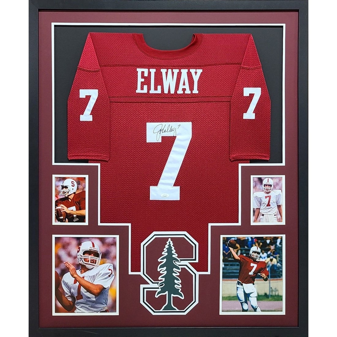 John Elway Autographed Framed Jersey JSA Certified Stanford 42x34: John Elway Autographed Framed Jersey JSA Certified Stanford 42x34 This framed jersey features the autograph of John Elway, a renowned player from Stanford. Authenticated by JSA, a leading name in spor