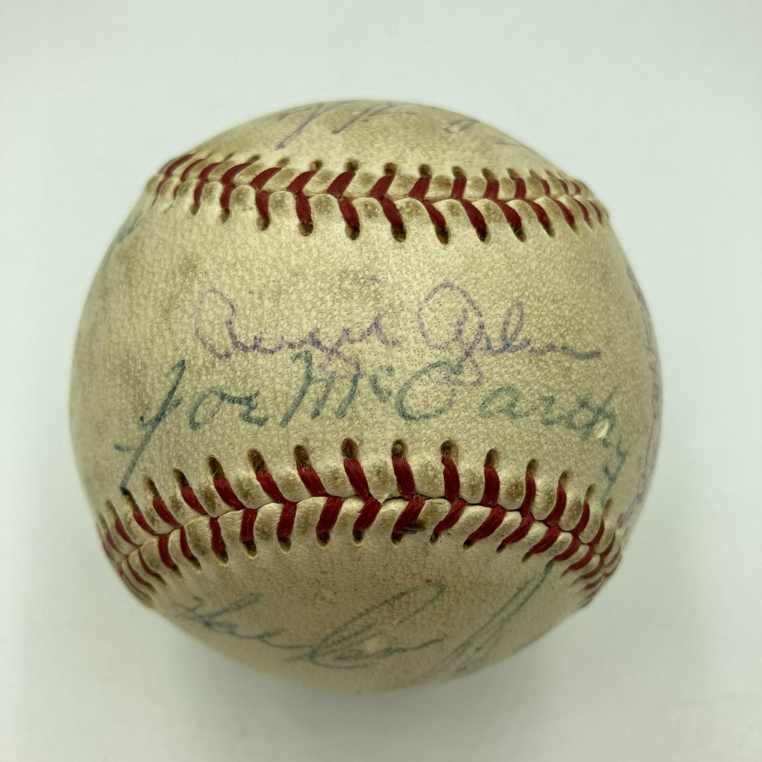 1960s Yankees Multi Signed Baseball JSA COA Joe DiMaggio 17 Signatures: 1960s Yankees Multi Signed Baseball JSA COA Joe DiMaggio 17 Signatures This collectible 1960's Yankees Old Timers Day multi-signed baseball features the iconic signatures of legendary players includin