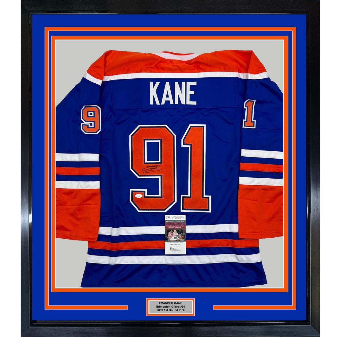 Framed Evander Kane Signed Edmonton Oilers Jersey with JSA COA 35x39 (1 of 2)