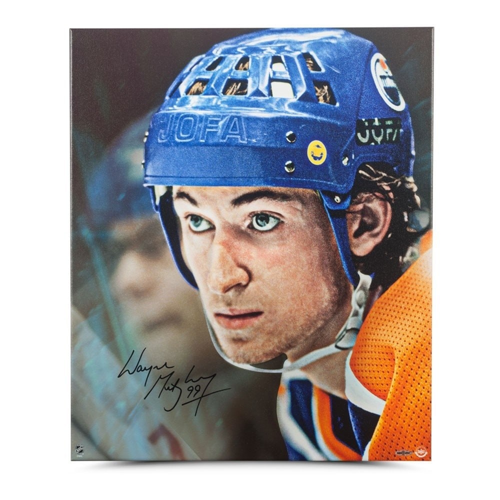 Wayne Gretzky Autographed 20x24 Canvas Photo Edmonton Oilers Upper Deck: Wayne Gretzky Autographed 20x24 Canvas Photo Edmonton Oilers Upper Deck Celebrate the legacy of Wayne Gretzky with this stunning 20" x 24" canvas photo featuring the hockey legend in an up-close and p
