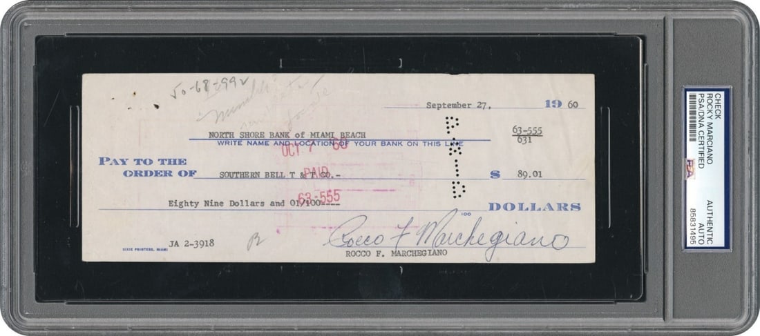 1960 Rocky Marciano Marchegiano signed check PSA DNA authenticated (1 of 2)
