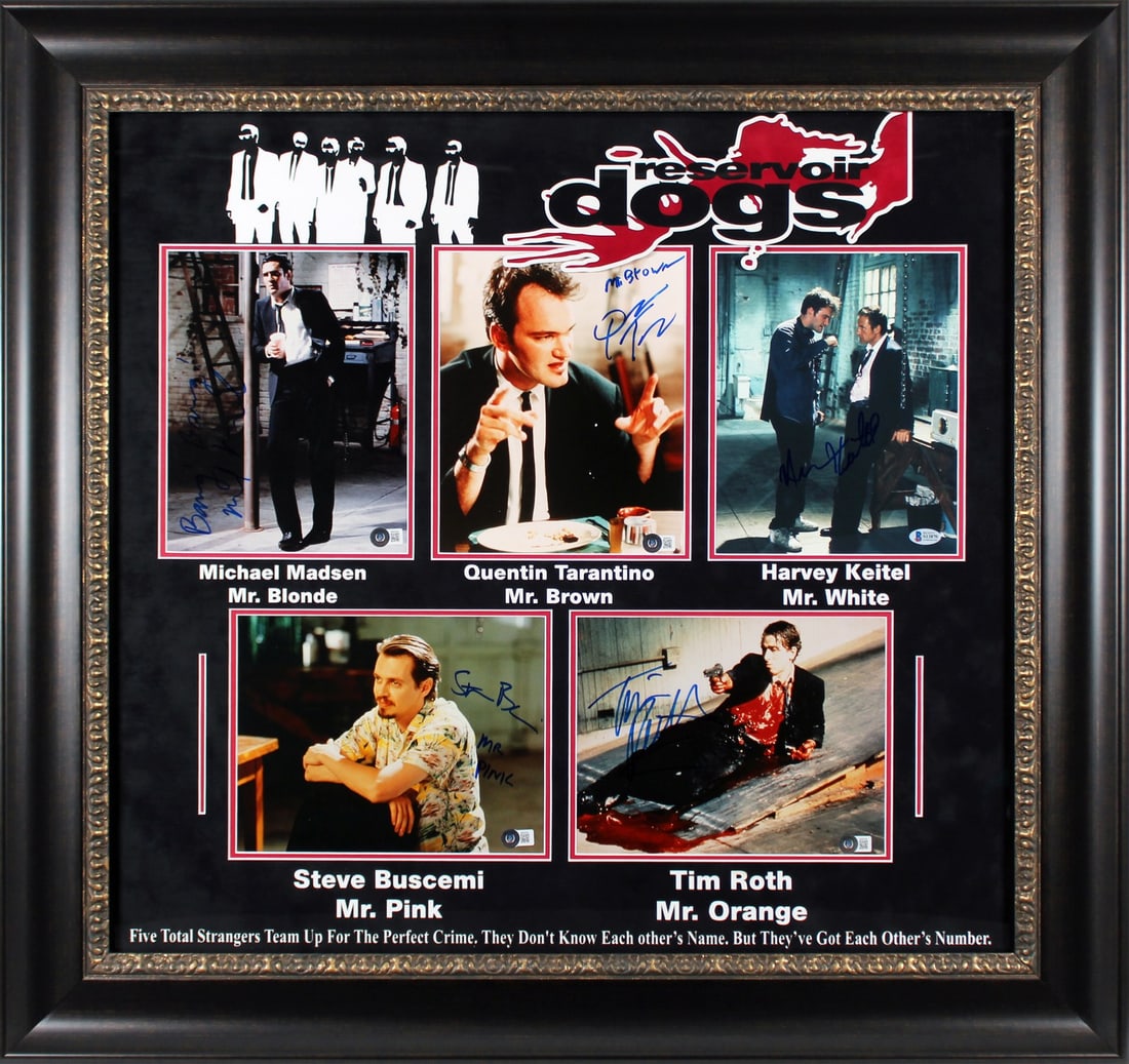 Reservoir Dogs Cast Signed 8x10 Framed Photo Beckett Authenticated: Reservoir Dogs Cast Signed 8x10 Framed Photo Beckett Authenticated This framed display features an 8x10 photograph from Reservoir Dogs, personally signed by Quentin Tarantino, Michael Madsen, Harvey K