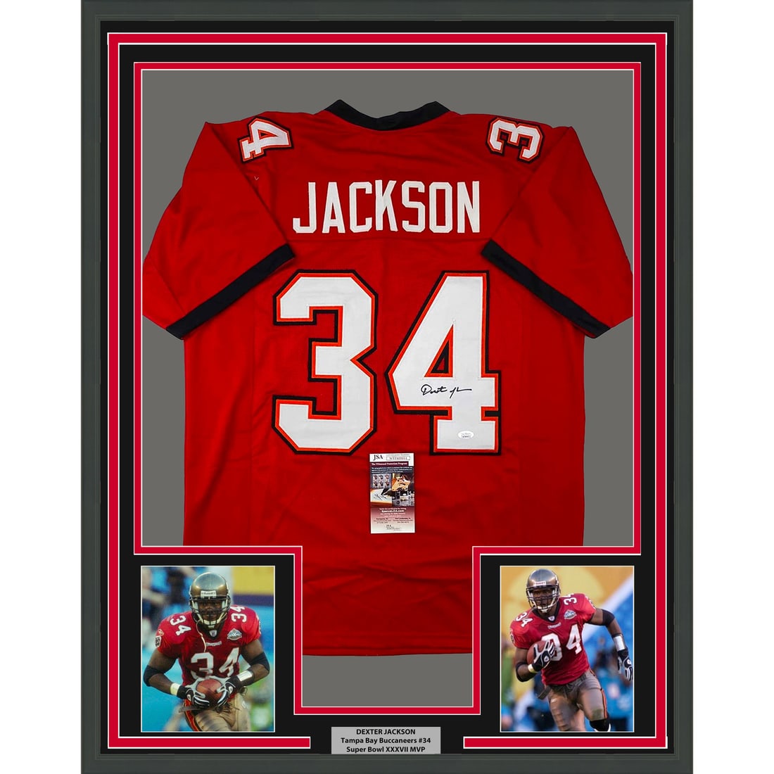 Dexter Jackson Signed Tampa Bay Buccaneers Framed Red Jersey JSA COA 33x42 (1 of 2)