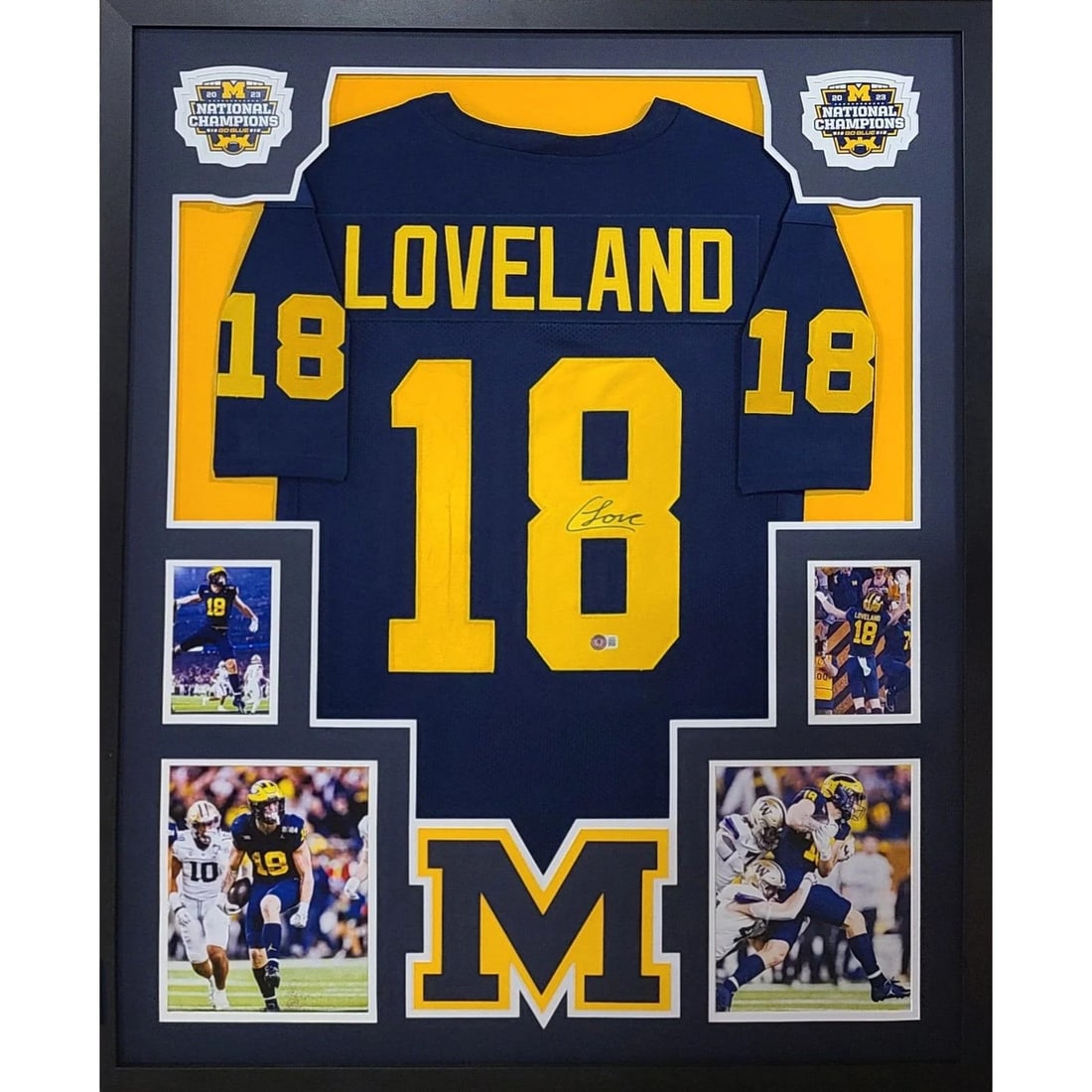 Colston Loveland Signed Michigan Jersey Framed Beckett Authenticated: Colston Loveland Signed Michigan Jersey Framed Beckett Authenticated This autographed Colston Loveland framed jersey is a remarkable piece for any Michigan fan. It features a design that highlights th