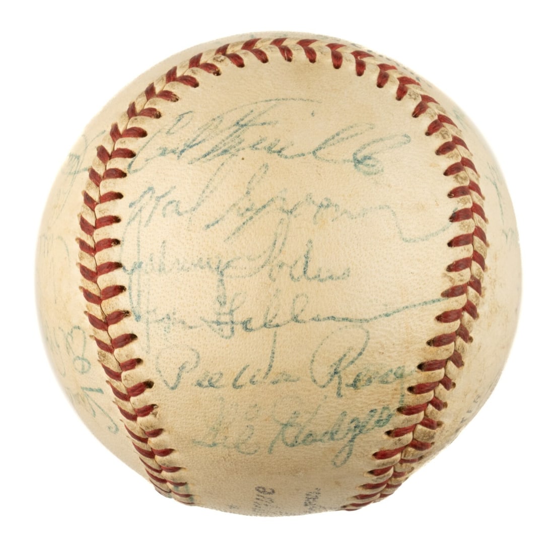 1955 Brooklyn Dodgers Team Signed Baseball with JSA Authentication: 1955 Brooklyn Dodgers Team Signed Baseball with JSA Authentication This is a remarkable 1955 Brooklyn Dodgers World Series Champions team-signed baseball, featuring autographs from 21 members of the h