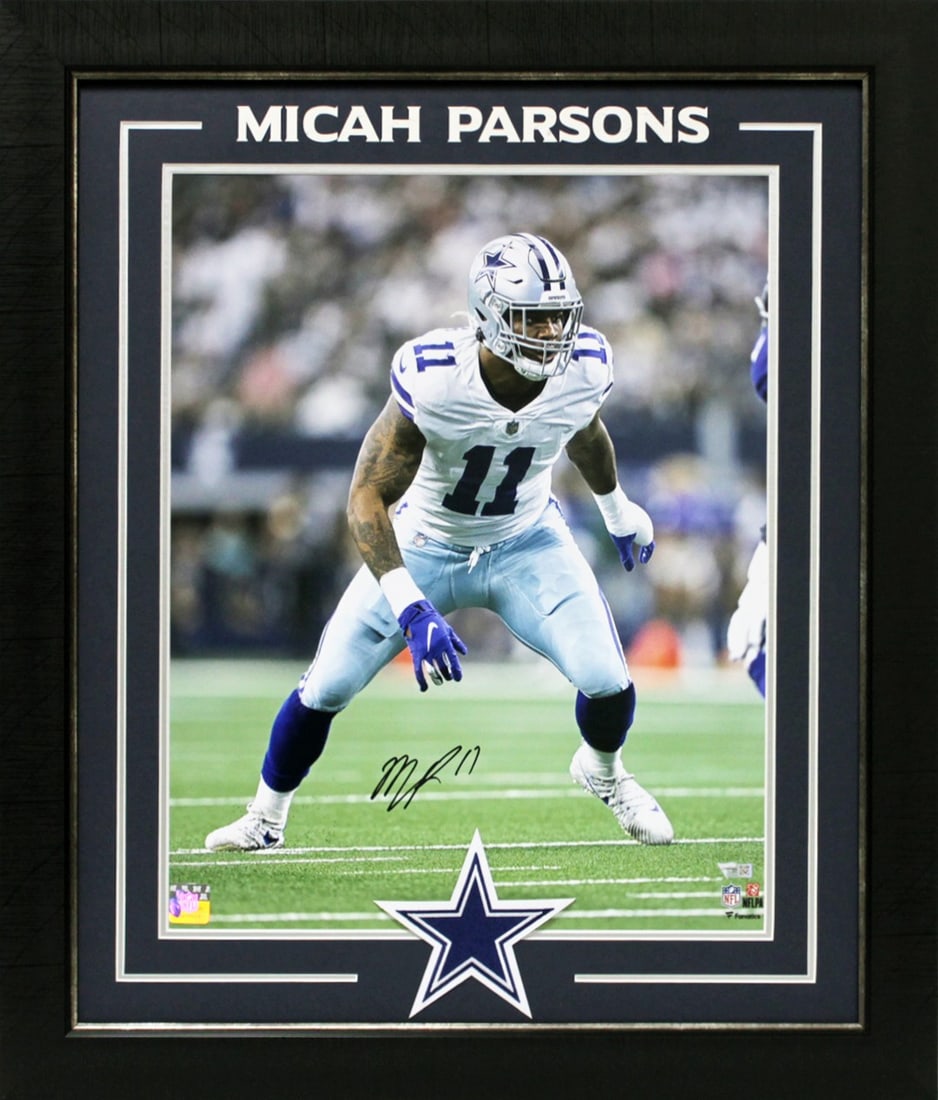 Micah Parsons signed framed 16x20 vertical Cowboys photo Beckett: Micah Parsons signed framed 16x20 vertical Cowboys photo Beckett This is an original 16x20 vertical photo professionally framed and personally signed by Micah Parsons of the Dallas Cowboys. The autogr