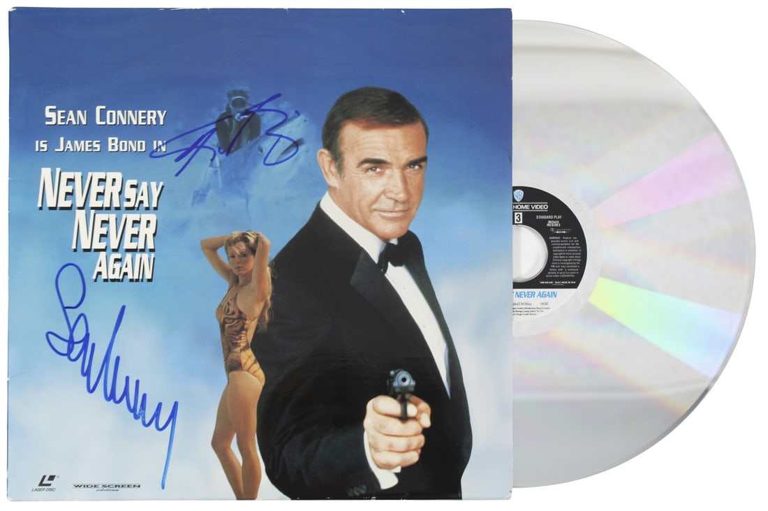 Never Say Never Again Laserdisc Signed by Sean Connery Kim Basinger With Beckett COA: Never Say Never Again Laserdisc Signed by Sean Connery Kim Basinger With Beckett COA This is an original "Never Say Never Again" Laserdisc cover with disk, personally signed by Sean Connery and Kim Ba