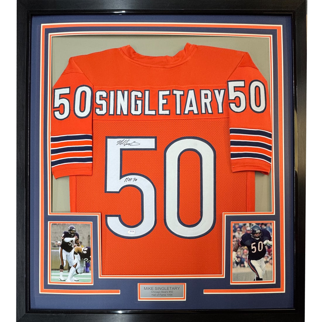 Mike Singletary signed Chicago Bears framed orange jersey JSA COA (1 of 2)