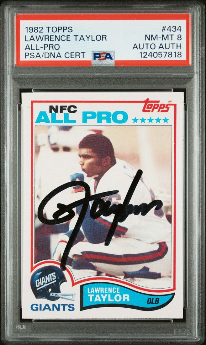 Lawrence Taylor 1982 Topps Rookie Card Signed PSA 8 With Authentic Autograph (1 of 2)
