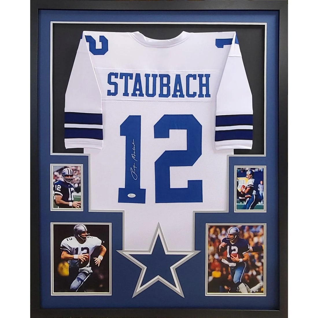 Roger Staubach Autographed Framed Jersey JSA Certified Dallas Cowboys: Roger Staubach Autographed Framed Jersey JSA Certified Dallas Cowboys Celebrate the legacy of Roger Staubach with this beautifully framed and signed white jersey from the Dallas Cowboys. Authenticated
