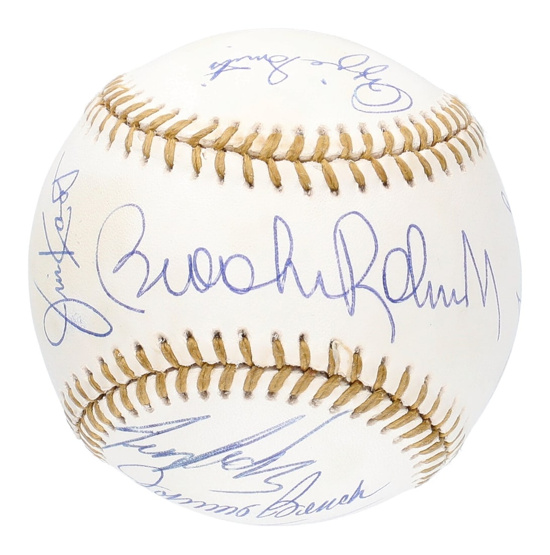Johnny Bench Brooks Robinson Ozzie Smith Signed Rawlings Gold Glove Baseball PSA LOA: Johnny Bench Brooks Robinson Ozzie Smith Signed Rawlings Gold Glove Baseball PSA LOA This collectible Rawlings Gold Glove baseball is a must-have for any baseball fan, featuring nine blue ink signatur