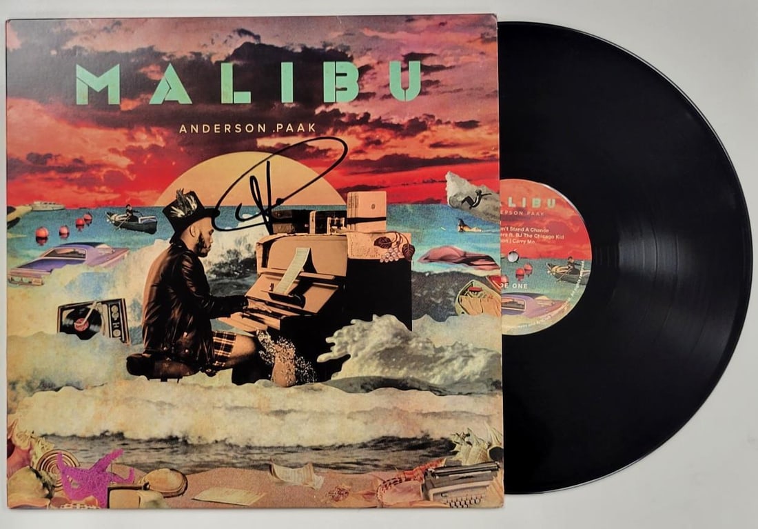 Signed Anderson Paak Malibu Album Cover with Beckett Authentication: Signed Anderson Paak Malibu Album Cover with Beckett Authentication This pre-owned Malibu vinyl album cover is signed by Anderson Paak. The autograph has been authenticated by Beckett. This is an orig
