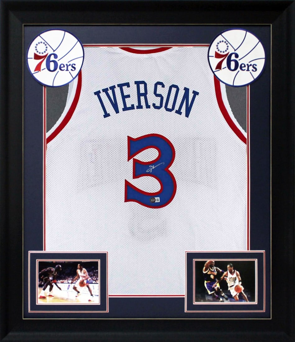 Framed Allen Iverson Autographed 76ers Throwback Jersey Beckett Witnessed (1 of 2)