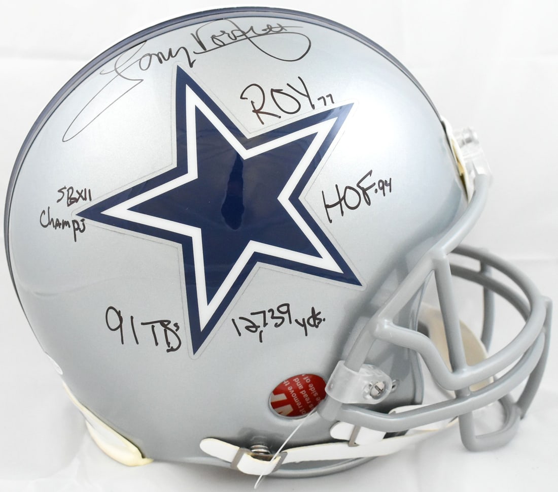 Dallas Cowboys full size helmet Tony Dorsett signed Beckett W 5 inscriptions (1 of 6)