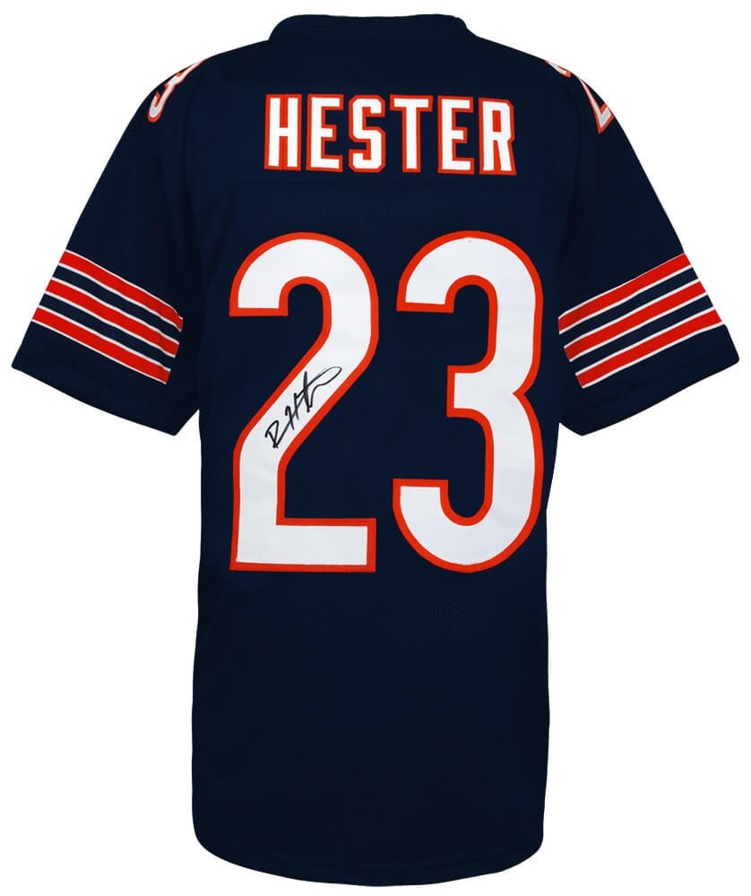 Devin Hester Signed Navy Custom Jersey Chicago Bears with COA: Devin Hester Signed Navy Custom Jersey Chicago Bears with COA Celebrate the legacy of Devin Hester with this signed navy custom football jersey from the Chicago Bears. This original piece not only sho