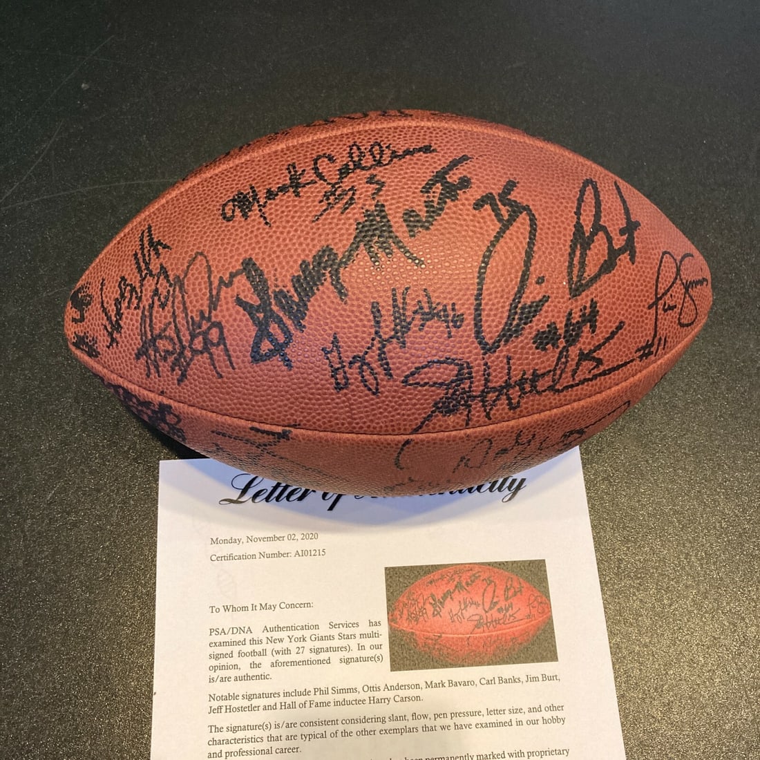 1986 New York Giants Team Signed Football Super Bowl Champions PSA DNA: 1986 New York Giants Team Signed Football Super Bowl Champions PSA DNA Celebrate the legacy of the 1986 New York Giants with this team-signed Wilson NFL football, commemorating their Super Bowl XXI