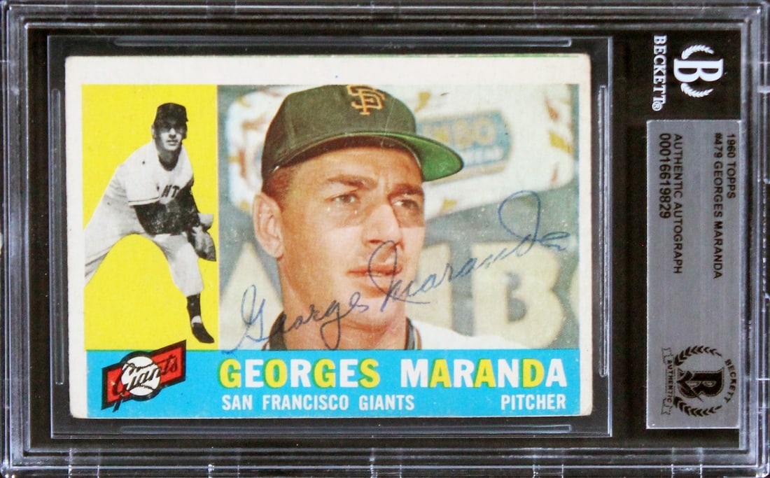 1960 Topps #479 Georges Maranda Signed Baseball Card Beckett Authenticated: 1960 Topps #479 Georges Maranda Signed Baseball Card Beckett Authenticated Authentic signed 1960 Topps #479 baseball card featuring Georges Maranda of the San Francisco Giants. The card is slabbed and