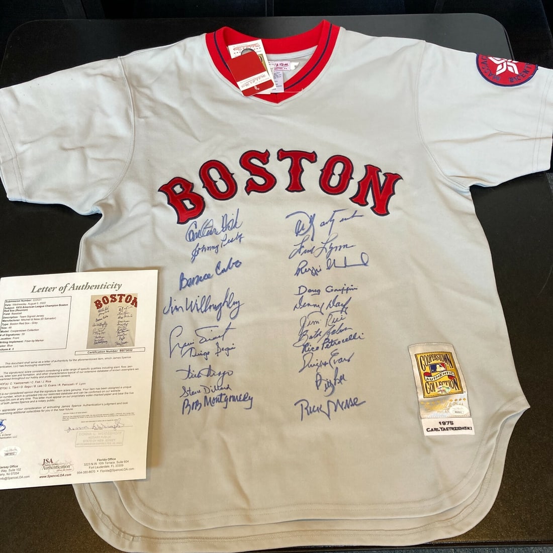 1975 Boston Red Sox Team Signed Jersey Carl Yastrzemski JSA Authenticated: 1975 Boston Red Sox Team Signed Jersey Carl Yastrzemski JSA Authenticated This stunning 1975 Boston Red Sox American League Champions team-signed jersey is a must-have for any baseball enthusiast. Cra