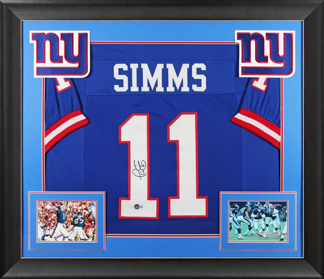 Phil Simms Signed Blue Pro Style Framed Jersey New York Giants BAS Witnessed (1 of 2)