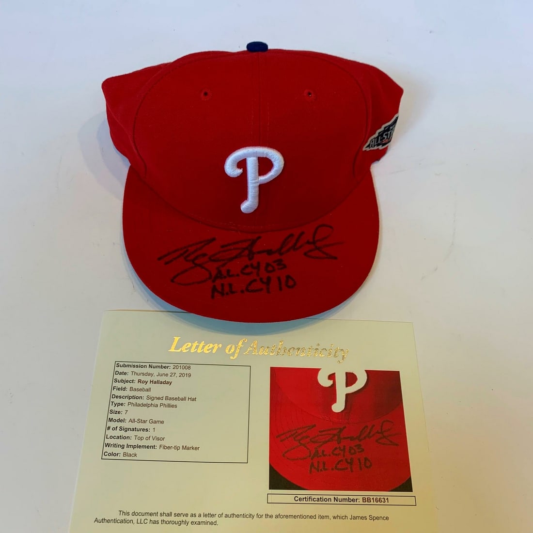 Roy Halladay Signed All Star Game Hat With JSA COA Cy Young Inscription (1 of 8)